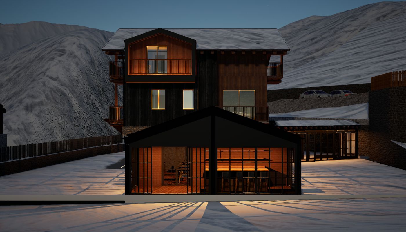 render notturno hotel sostenibile in xlam in val di susa